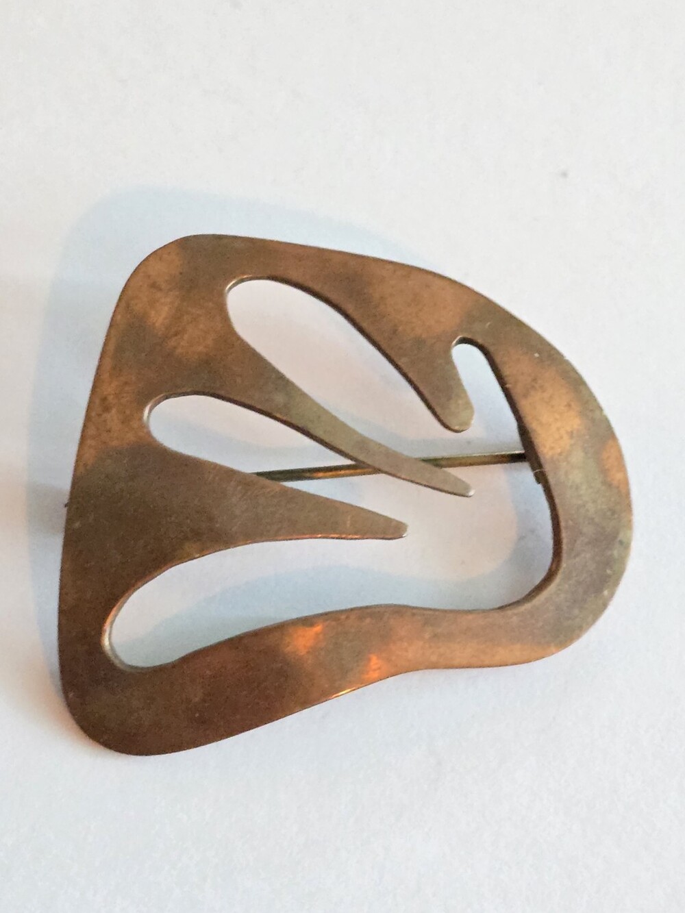 Vintage copper brooch hand made moderist abstract pin jewelry